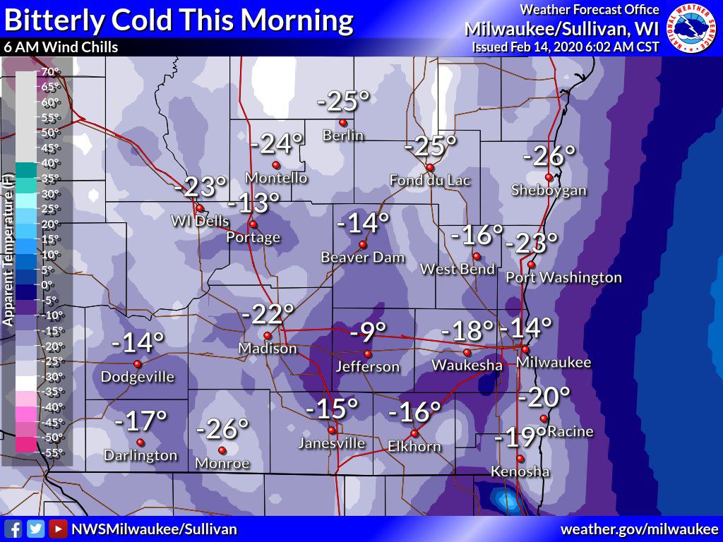 Wind chills 6 a.m. Friday by National Weather Service